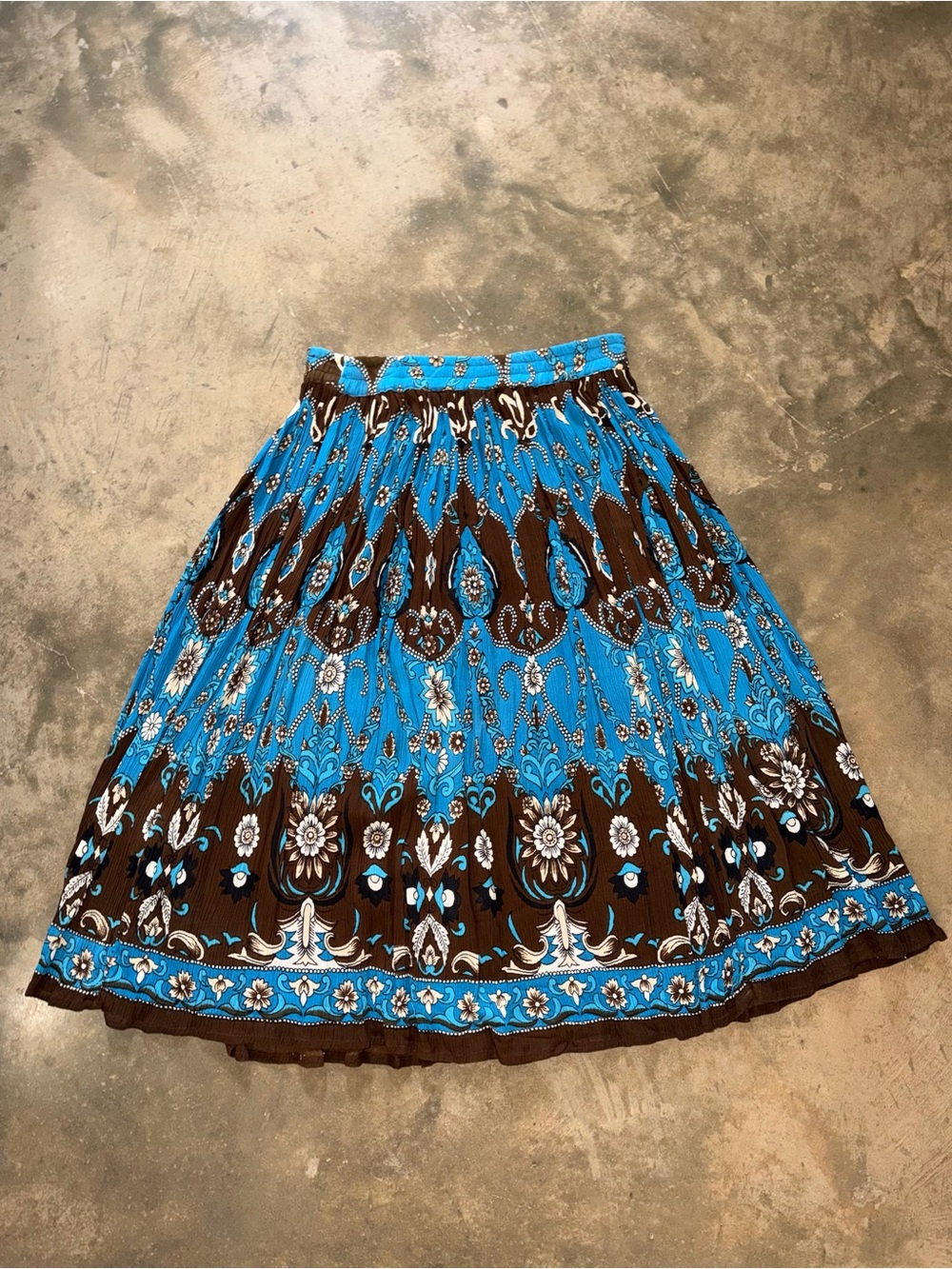 Collections Etc Paisley Boho Midi Skirt Blue Brown Rayon India Women’s M - Picture 2 of 8